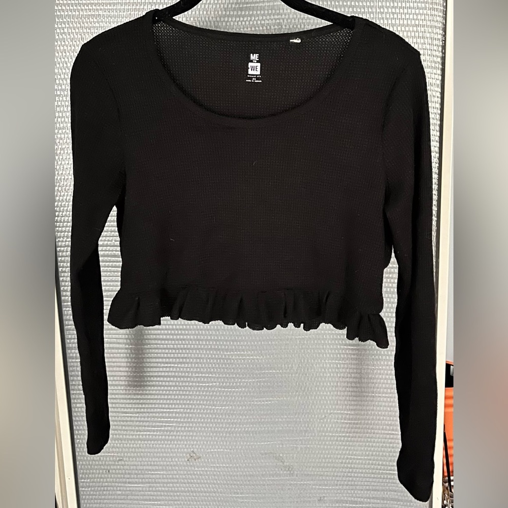 Pleated Black Cropped Sweater S